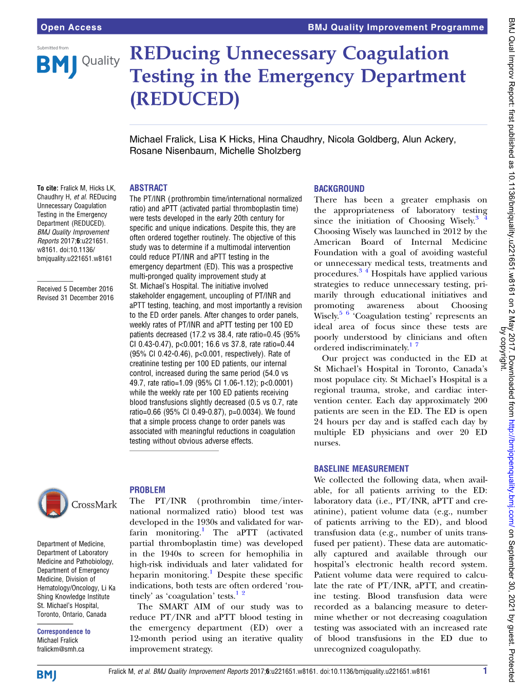 Reducing Unnecessary Coagulation Testing in the Emergency Department (REDUCED)