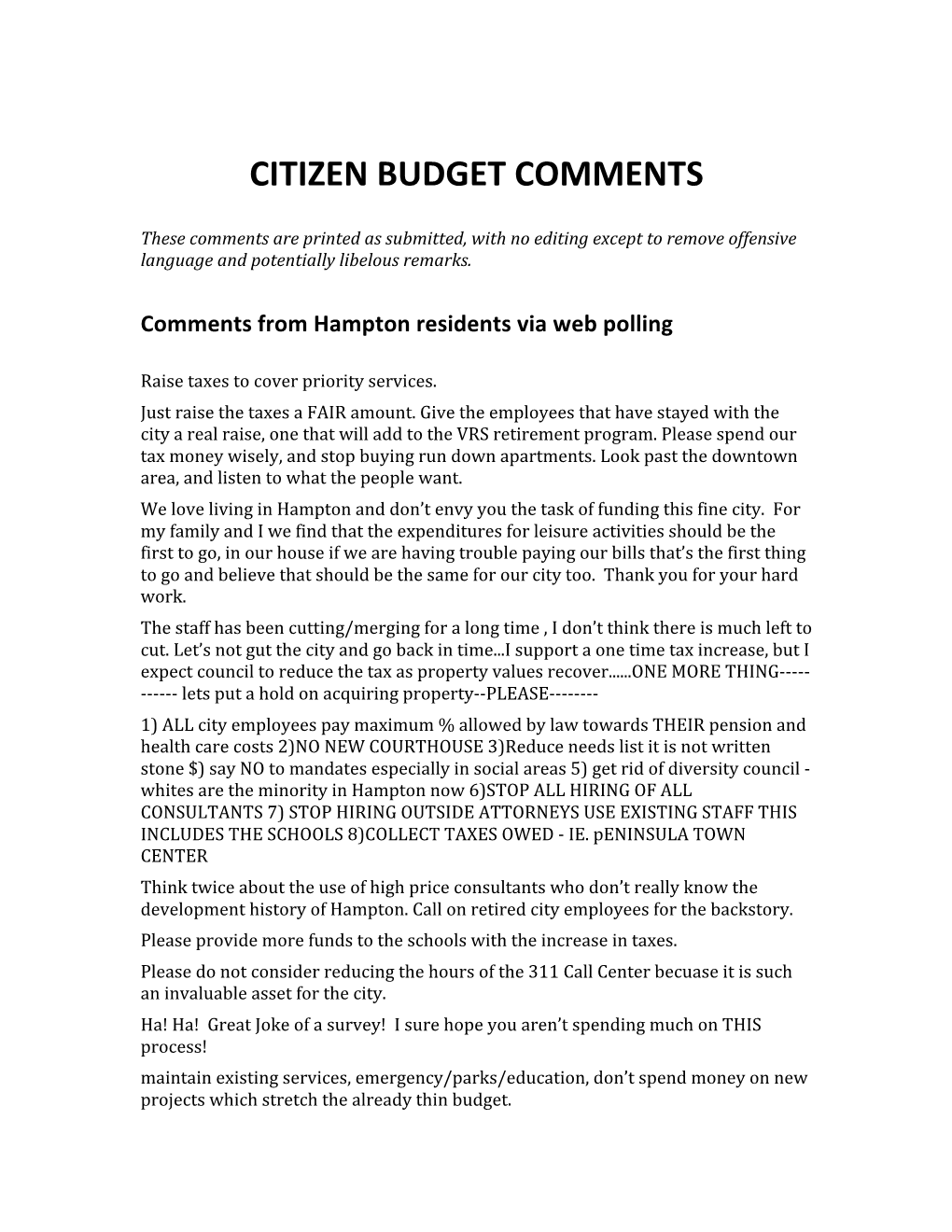 Citizen Budget Comments
