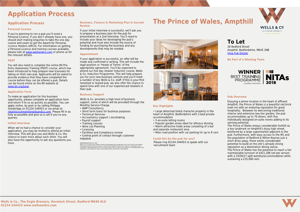 Application Process the Prince of Wales, Ampthill