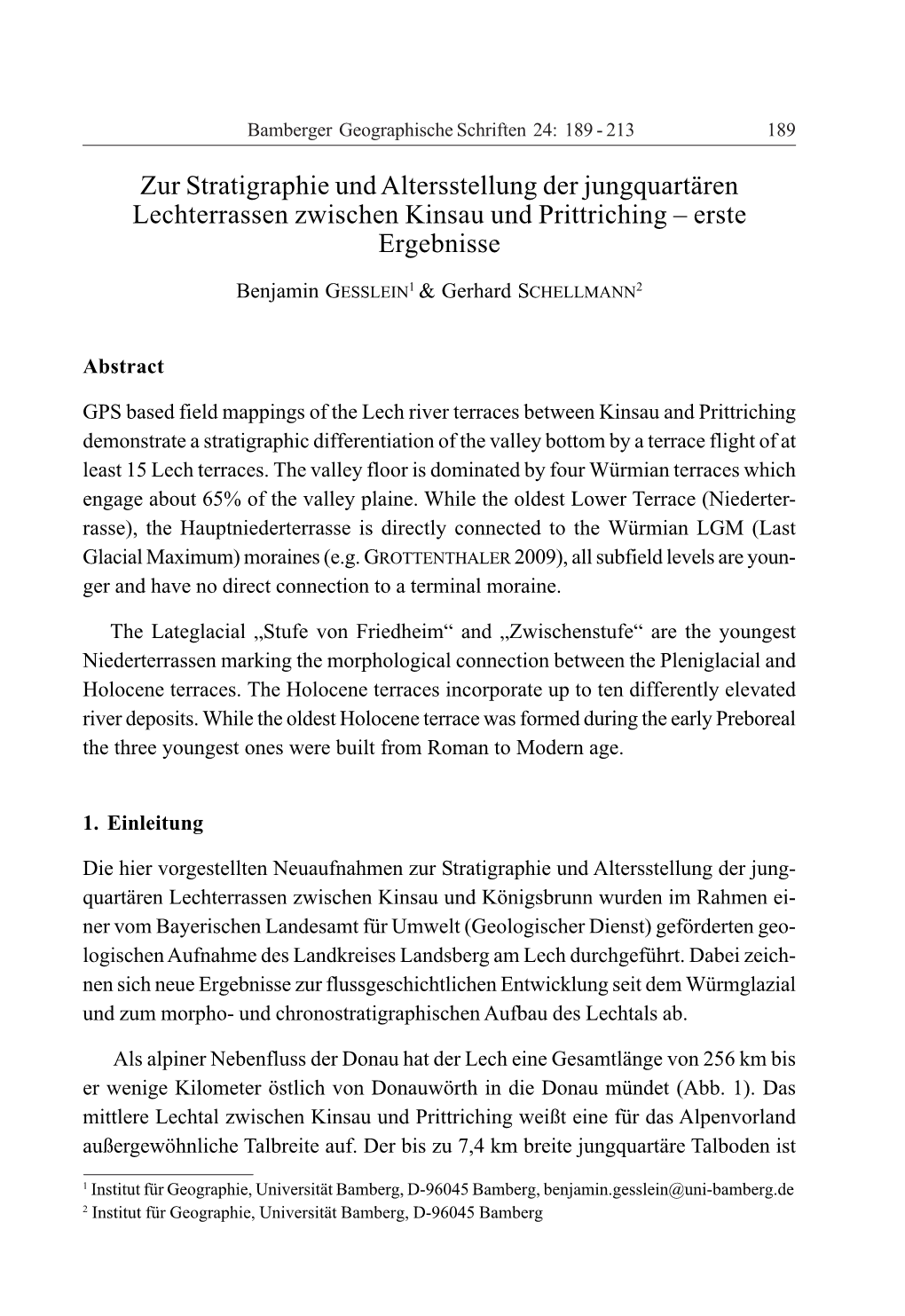 Zur Stratigraphie Und Altersstellung Der Jungquartären Lechterrassen Zwischen Kinsau Und Prittriching – Erste Ergebnisse