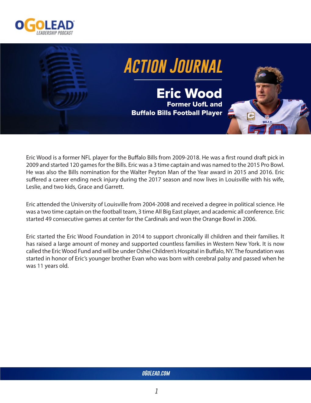 Action Journal Eric Wood Former Uofl and Buffalo Bills Football Player
