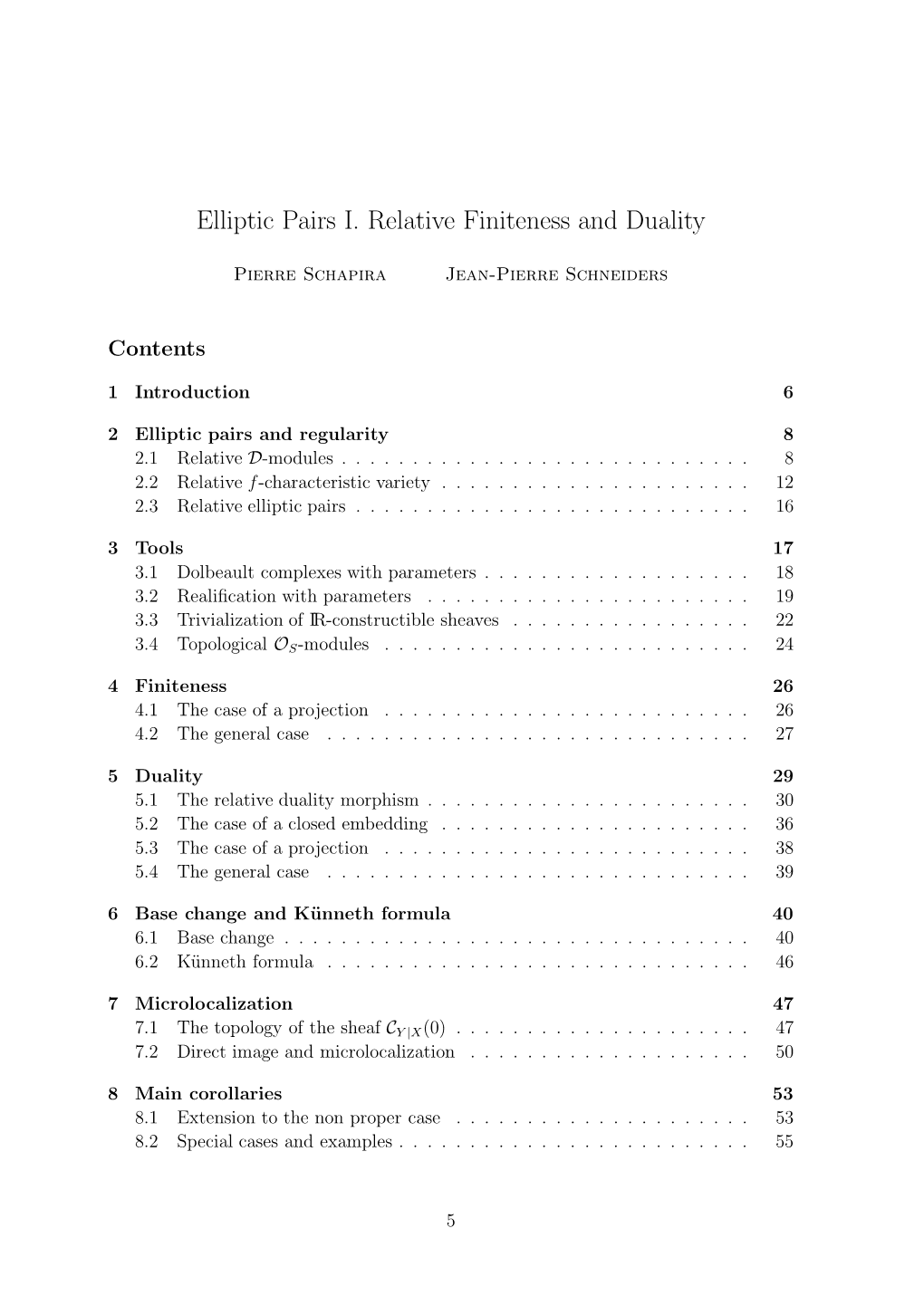 Elliptic Pairs I. Relative Finiteness and Duality