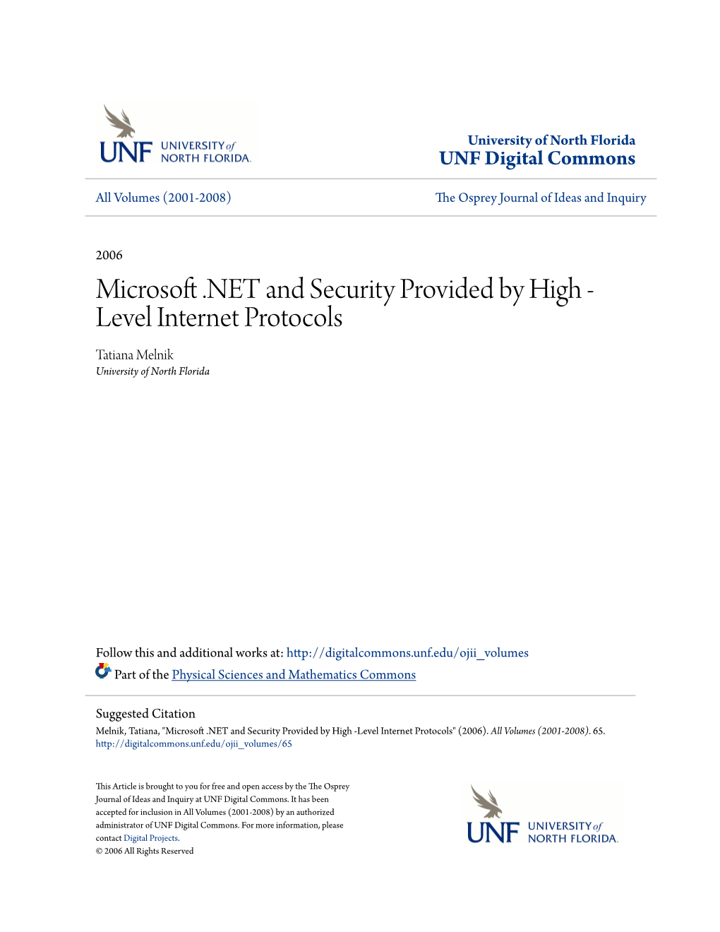 Microsoft .NET and Security Provided by High -Level Internet Protocols" (2006)