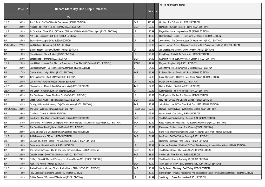 Record Store Day 2021 Drop 2 Releases Price ✓