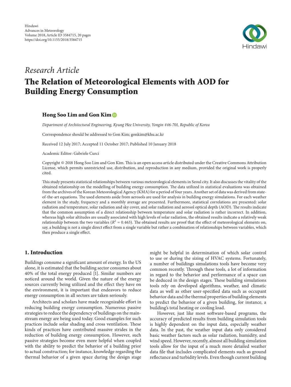 Research Article the Relation of Meteorological Elements with AOD for Building Energy Consumption