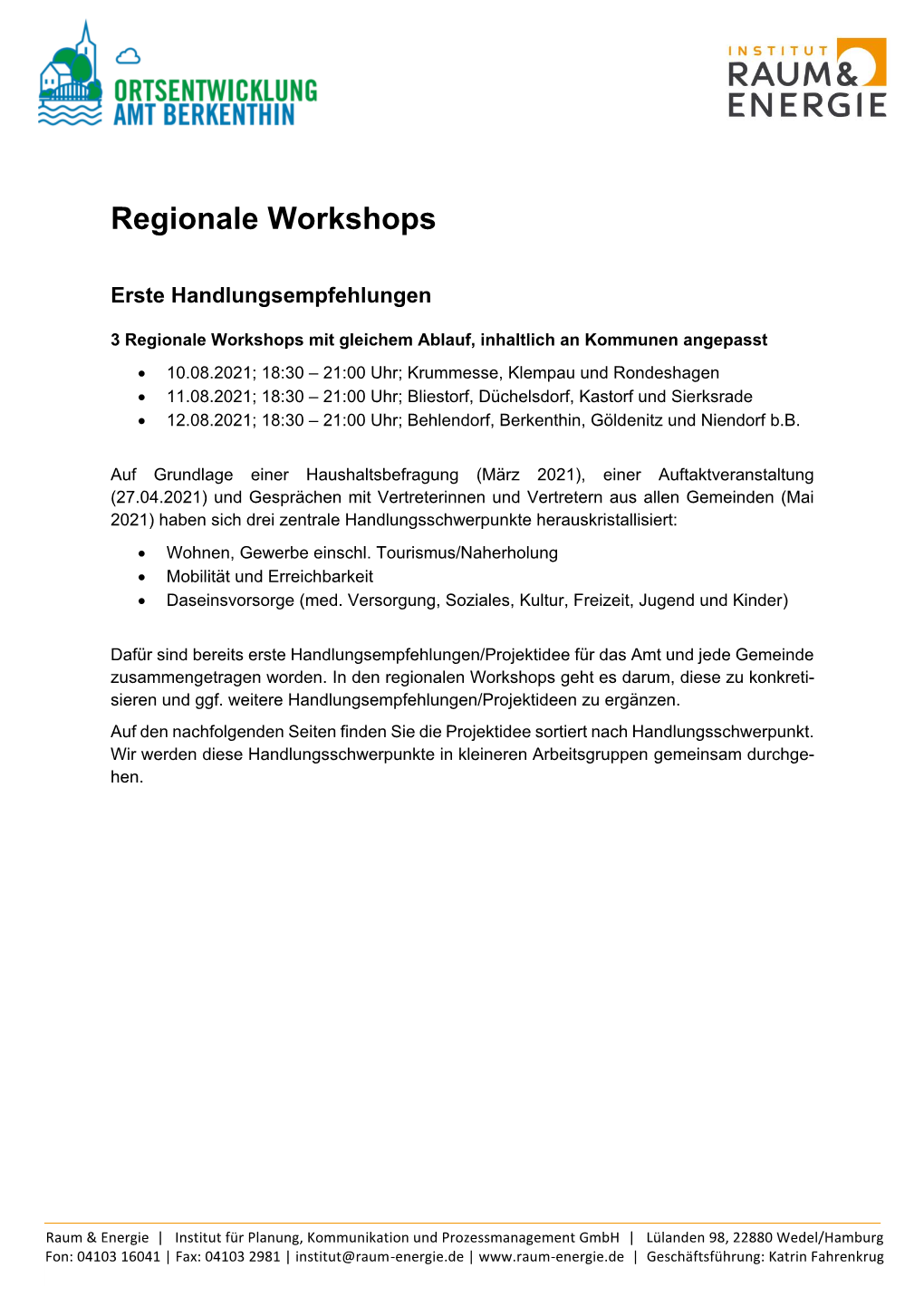 Regionale Workshops