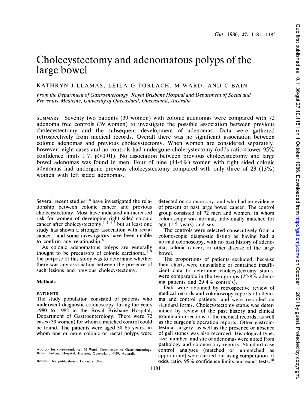 Cholecystectomy and Adenomatous Polyps of the Large Bowel