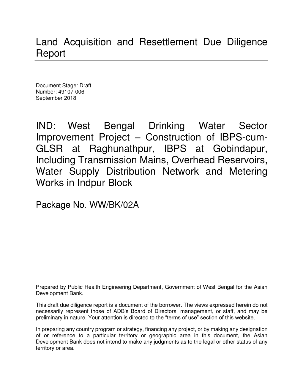 49107-006: West Bengal Drinking Water Sector Improvement Project