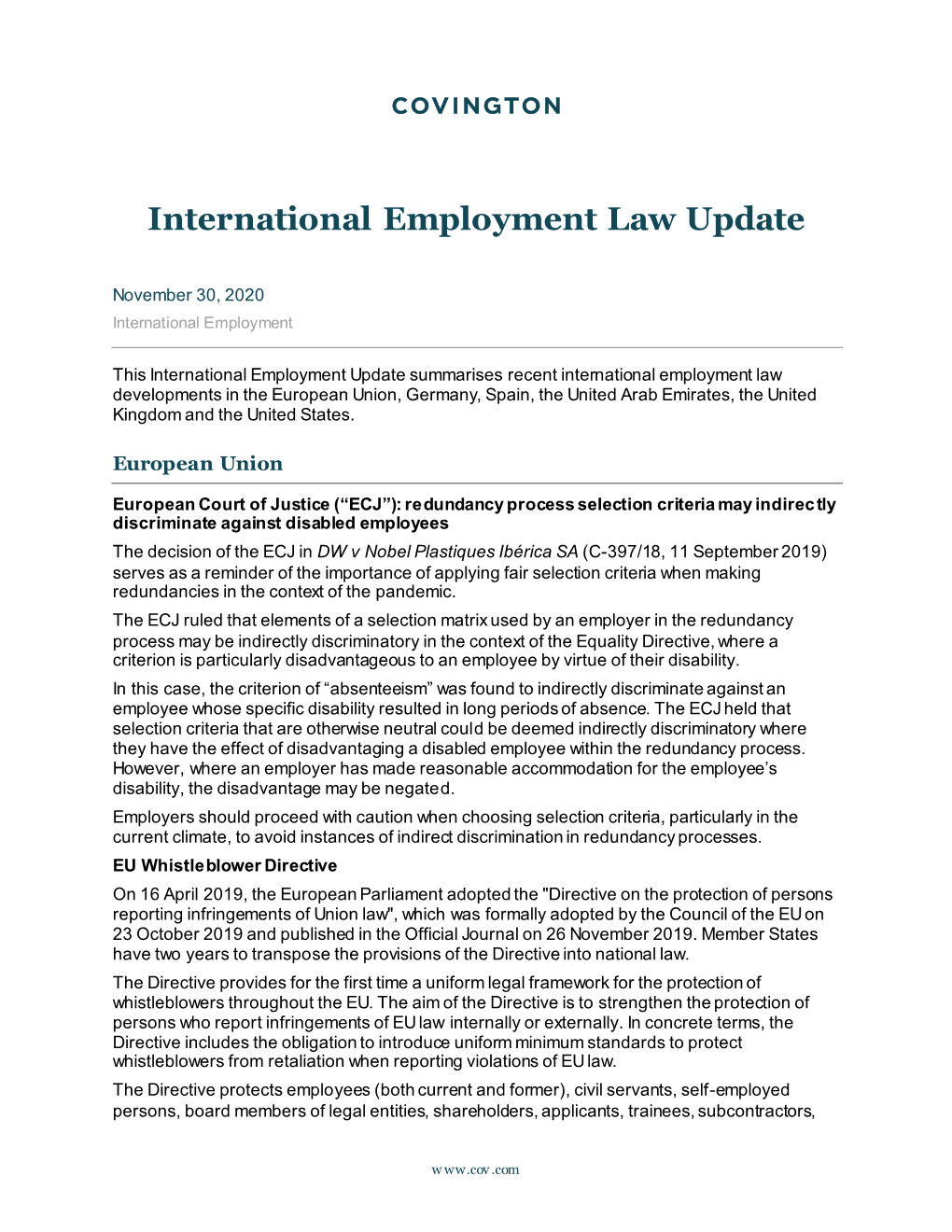 International Employment Law Update