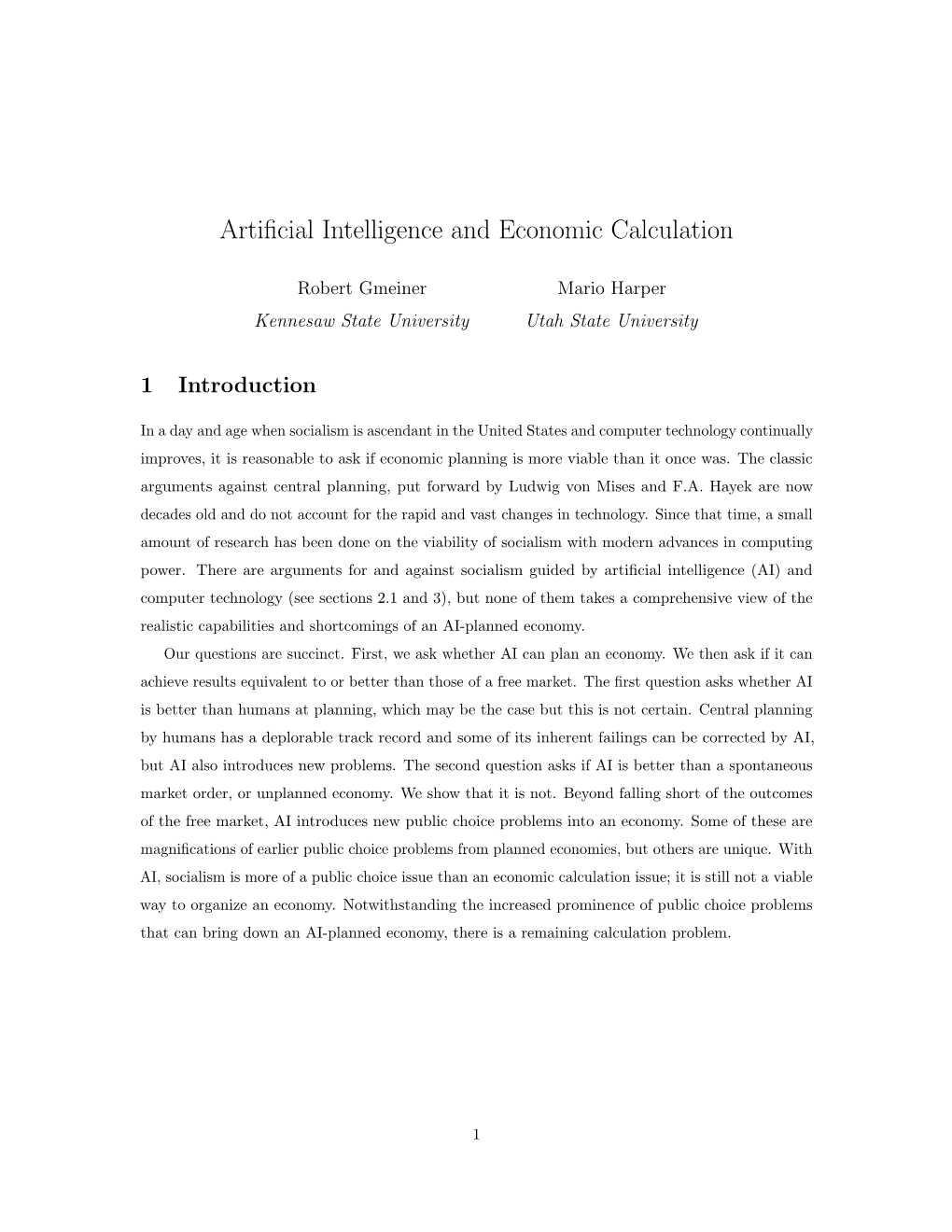 Artificial Intelligence and Economic Calculation