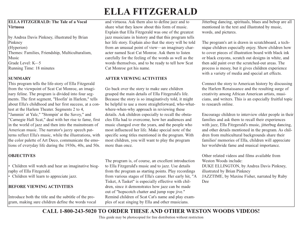 ELLA FITZGERALD ELLA FITZGERALD: the Tale of a Vocal and Virtuosa