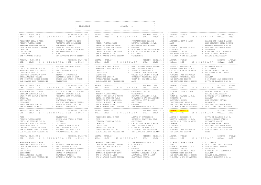 Promozione Girone: C * * * ************************************************************************