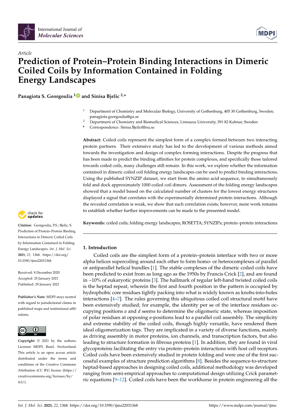 Prediction of Protein–Protein Binding Interactions in Dimeric Coiled Coils by Information Contained in Folding Energy Landscapes