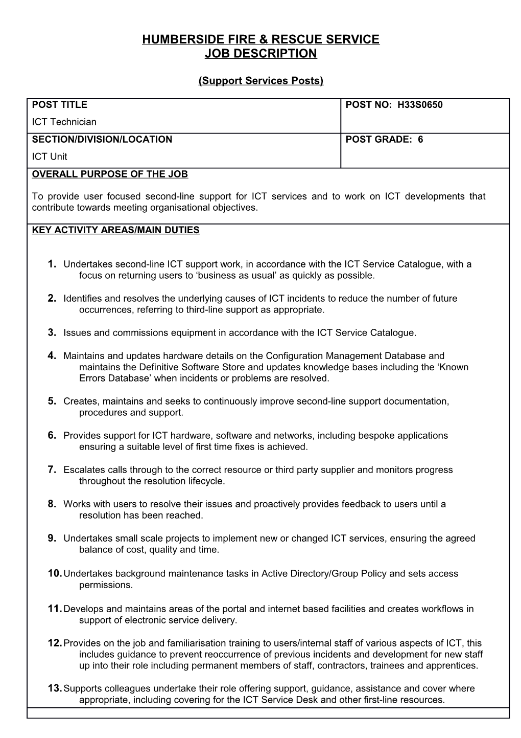 KEY ACTIVITY AREAS/MAIN DUTIES (Continued)