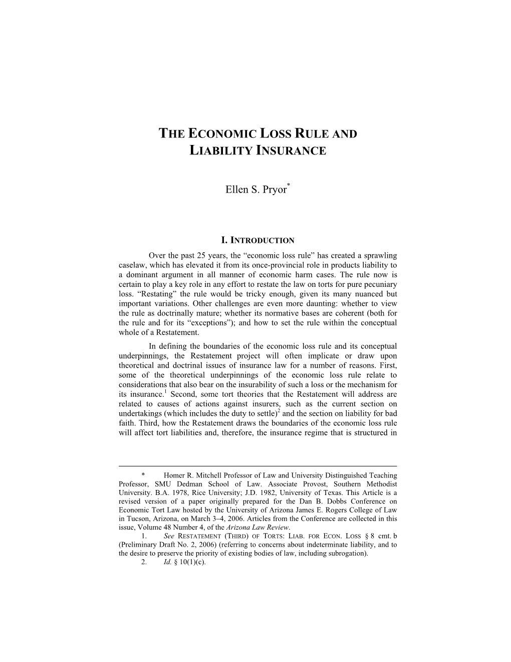 The Economic Loss Rule and Liability Insurance