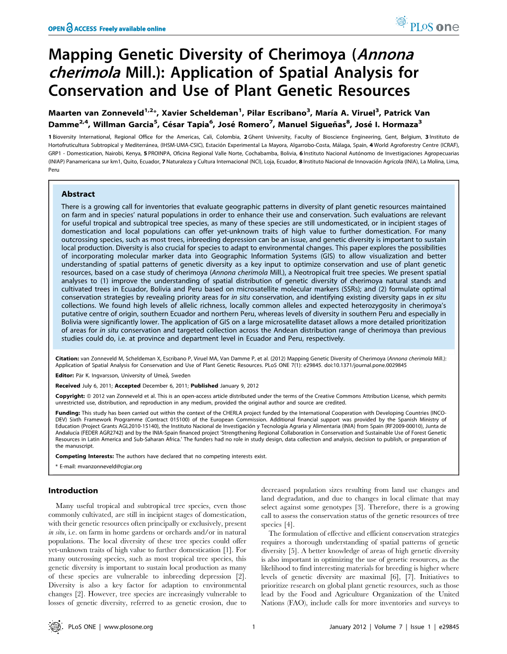 Mapping Genetic Diversity of Cherimoya (Annona Cherimola Mill.): Application of Spatial Analysis for Conservation and Use of Plant Genetic Resources