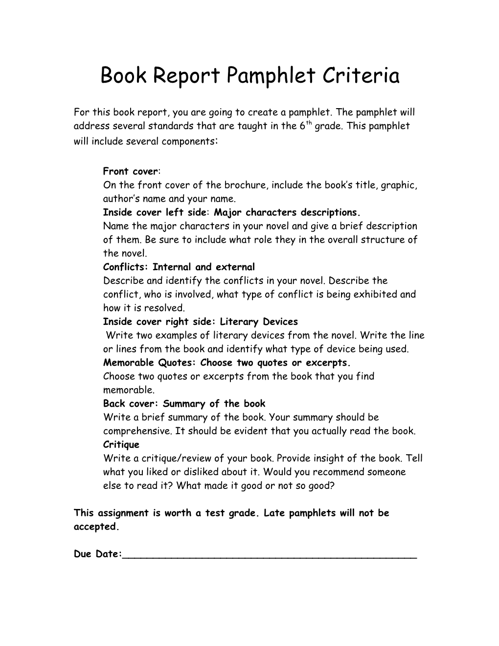 Book Report Pamphlet