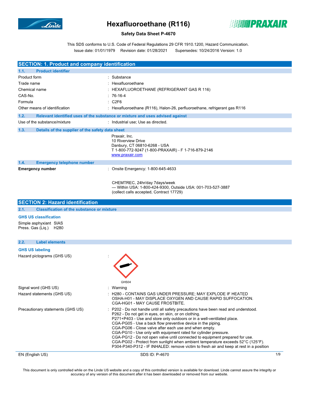 Hexafluoroethane (R116)