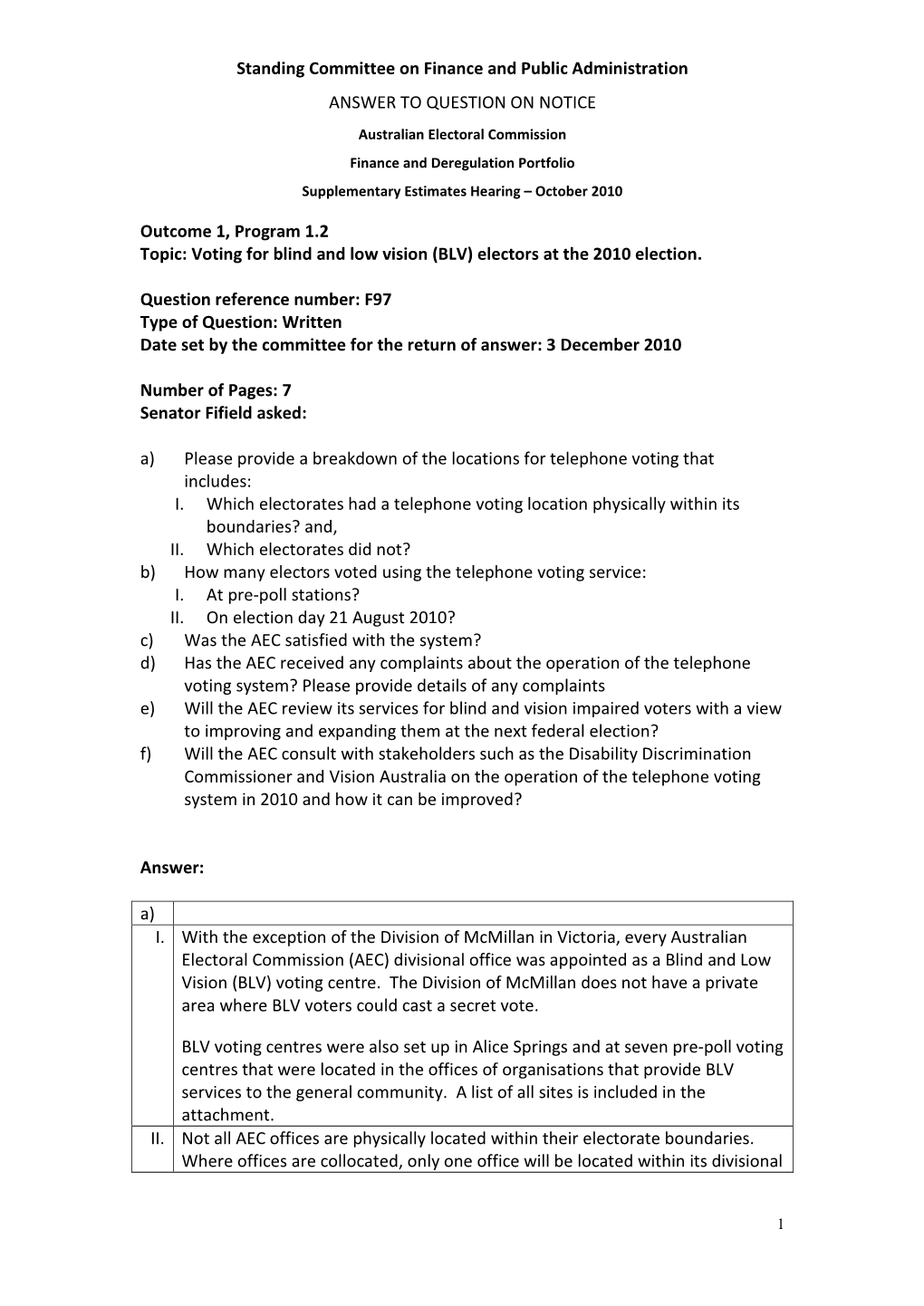 Supplementary Budget Estimates 2010-11