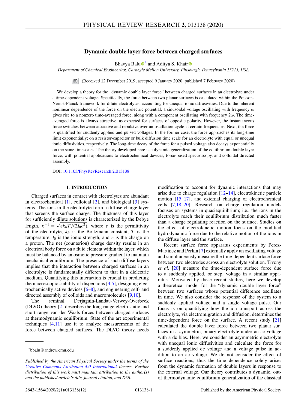 Dynamic Double Layer Force Between Charged Surfaces