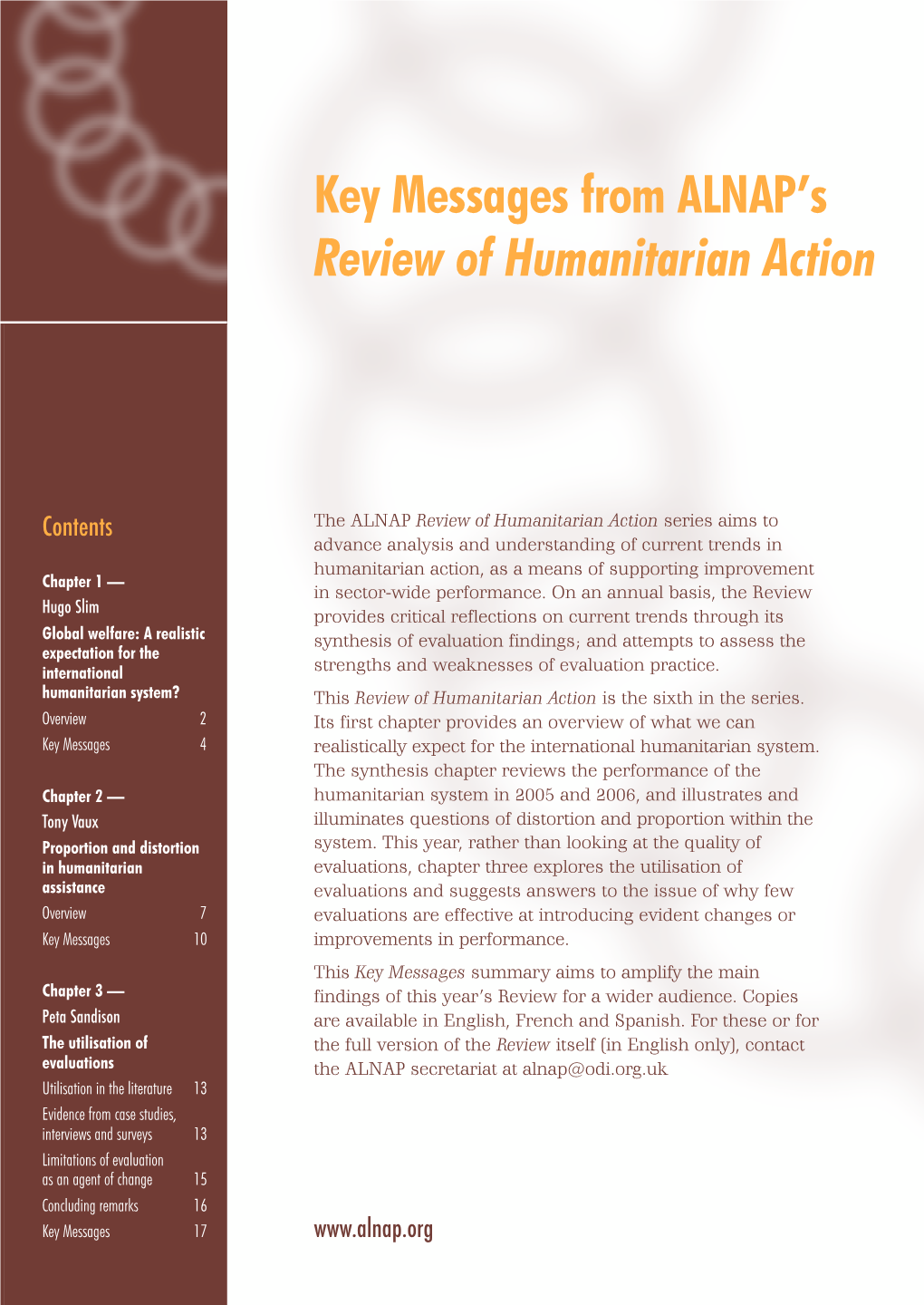 Key Messages from ALNAP' S Review of Humanitarian Ac T I
