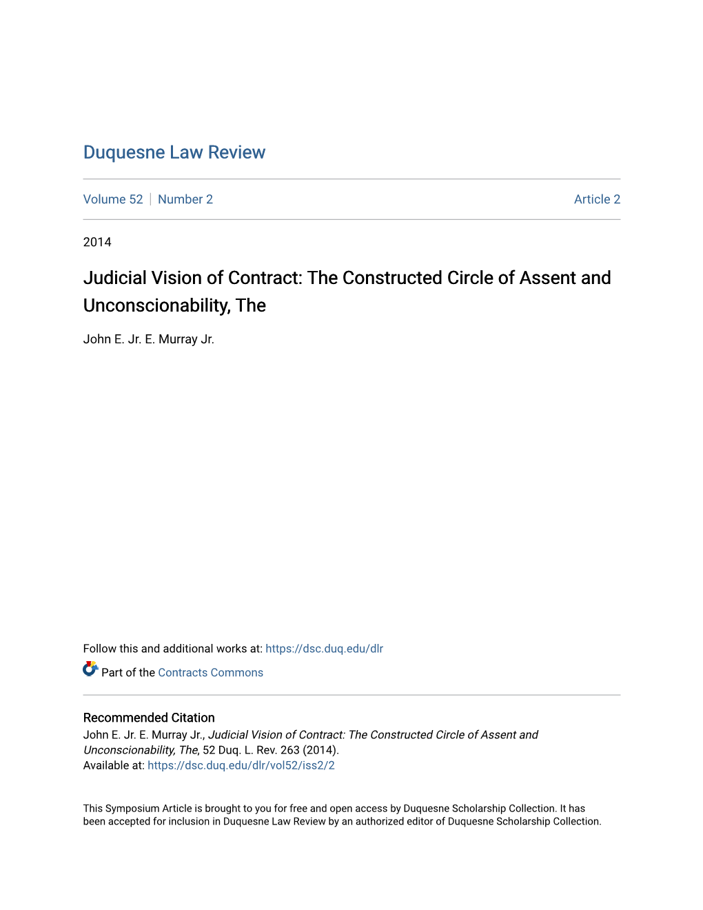 Judicial Vision of Contract: the Constructed Circle of Assent and Unconscionability, The