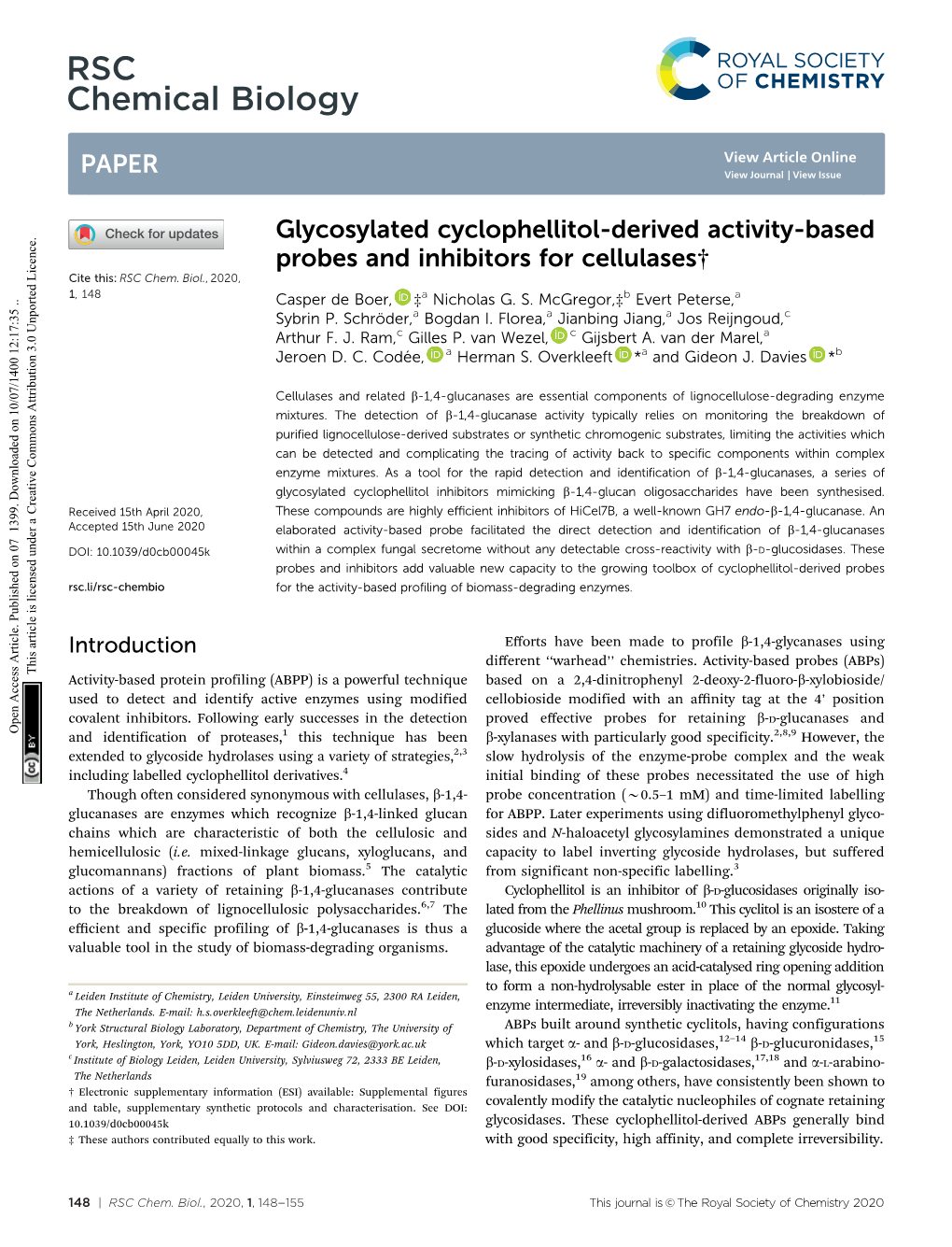 Glycosylated Cyclophellitol-Derived Activity-Based Probes and Inhibitors for Cellulases† Cite This: RSC Chem