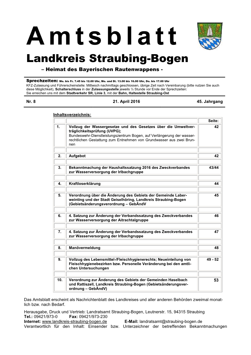 I: Bekanntmachungen Des Landratsamtes