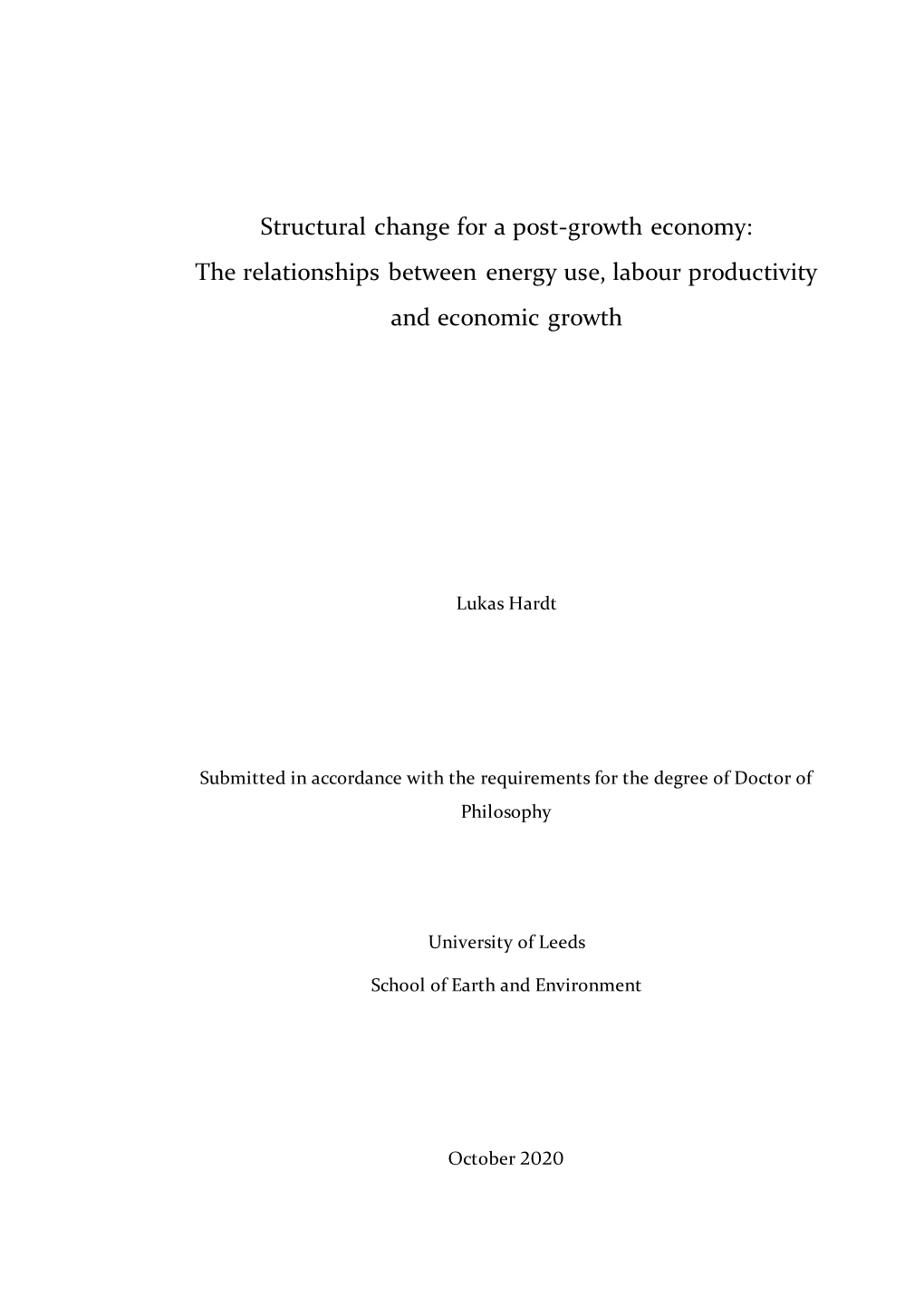 Structural Change for a Post-Growth Economy: the Relationships Between Energy Use, Labour Productivity and Economic Growth