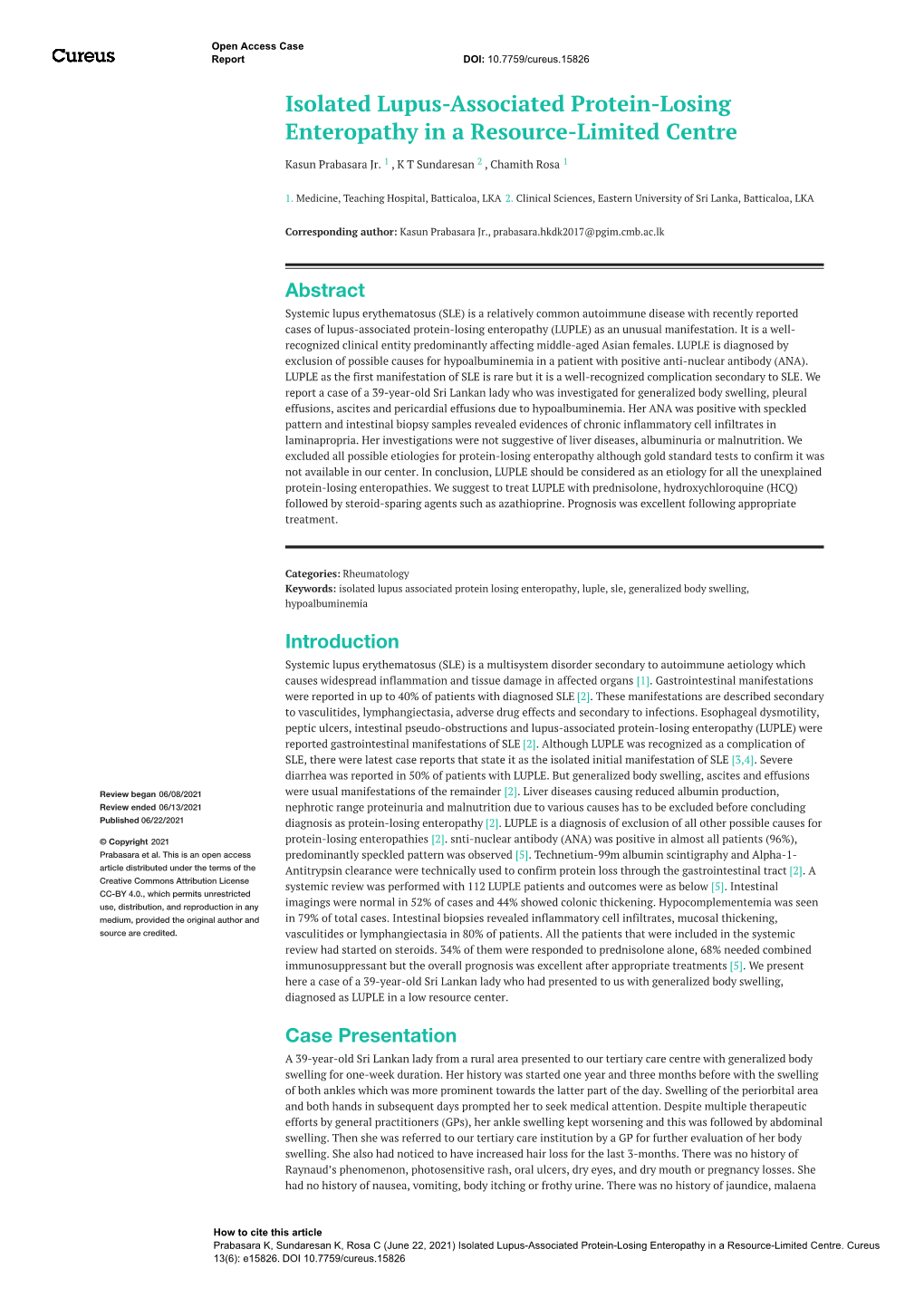 Isolated Lupus-Associated Protein-Losing Enteropathy in a Resource-Limited Centre