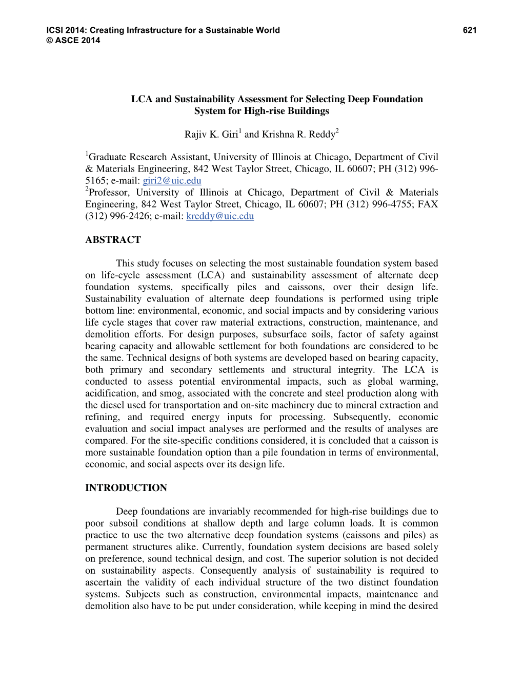 LCA and Sustainability Assessment for Selecting Deep Foundation System for High-Rise Buildings