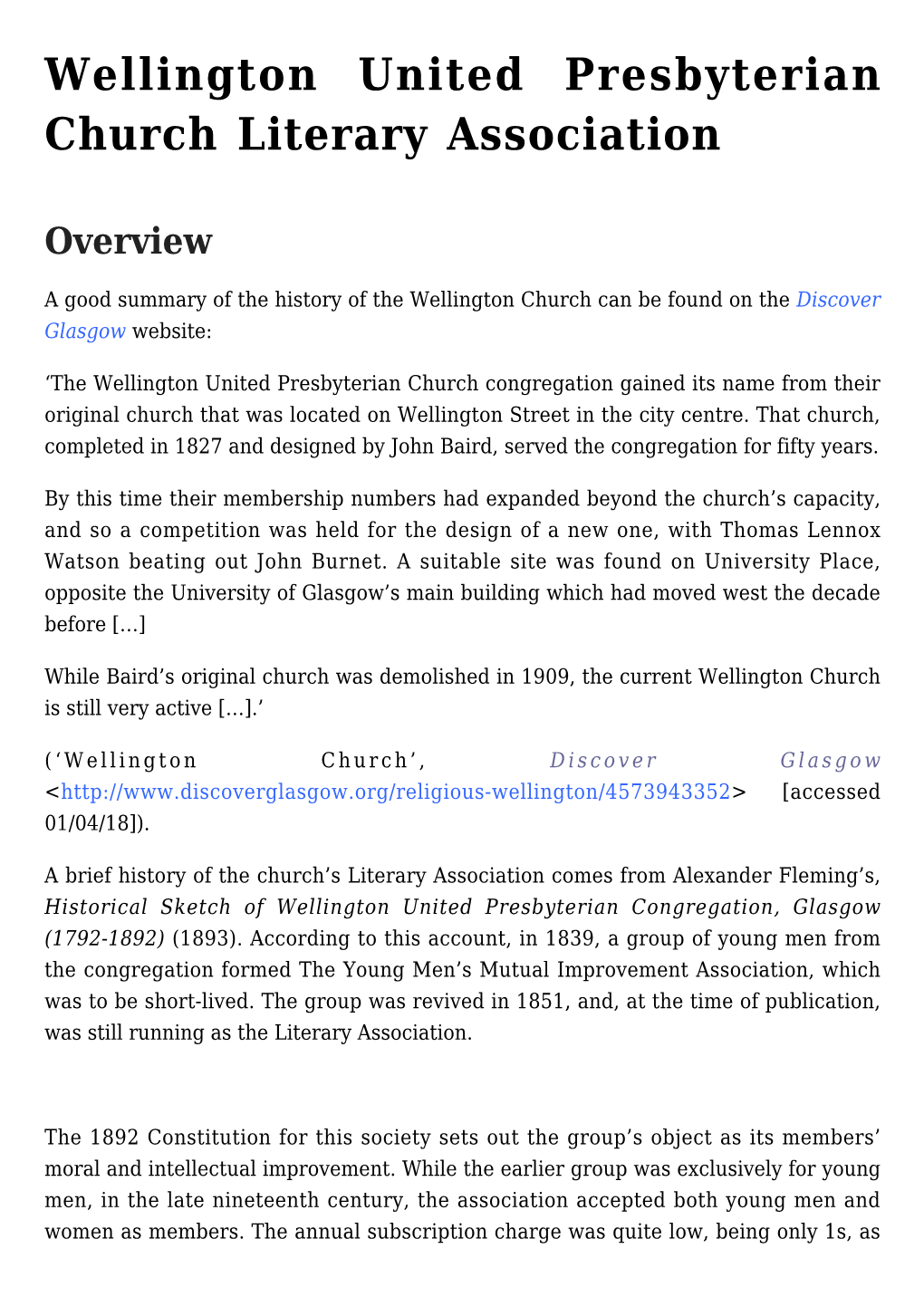 Wellington United Presbyterian Church Literary Association