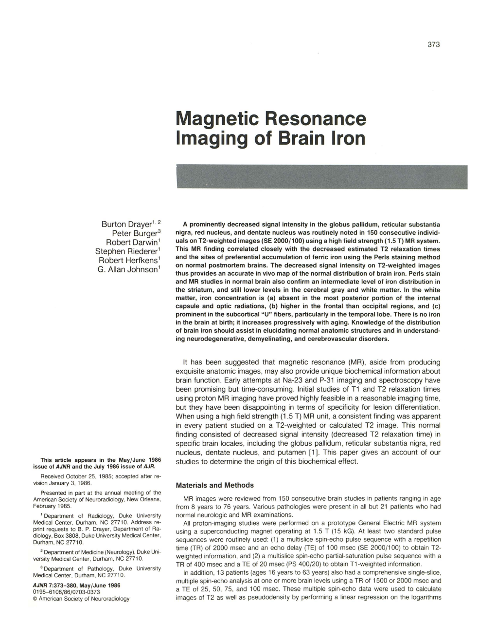 Magnetic Resonance Imaging of Brain Iron