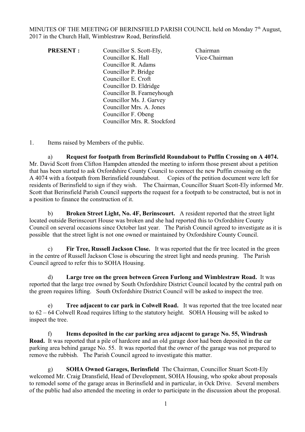 MINUTES of the MEETING of BERINSFIELD PARISH COUNCIL Held on Monday 1St March 2010 at Mount