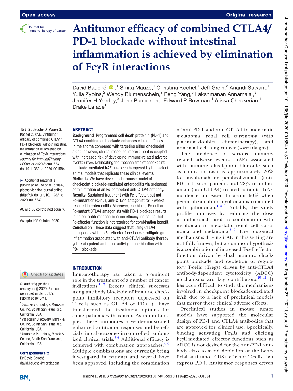 Antitumor Efficacy of Combined CTLA4/PD-1 Blockade Without Intestinal