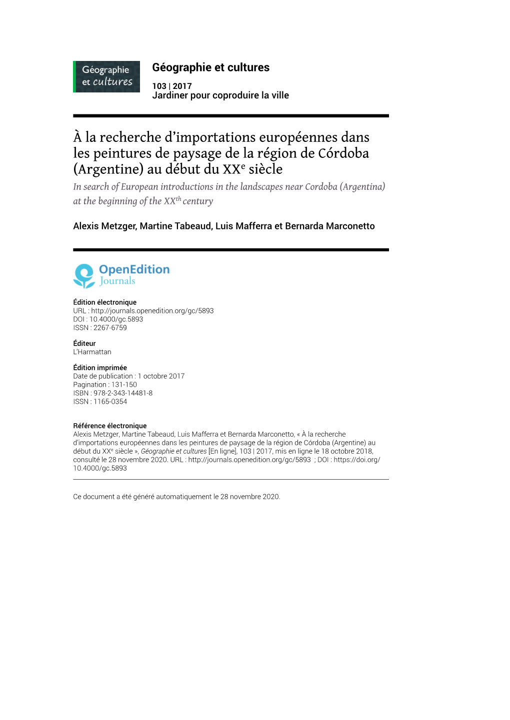 Géographie Et Cultures, 103 | 2017 À La Recherche D’Importations Européennes Dans Les Peintures De Paysage De La