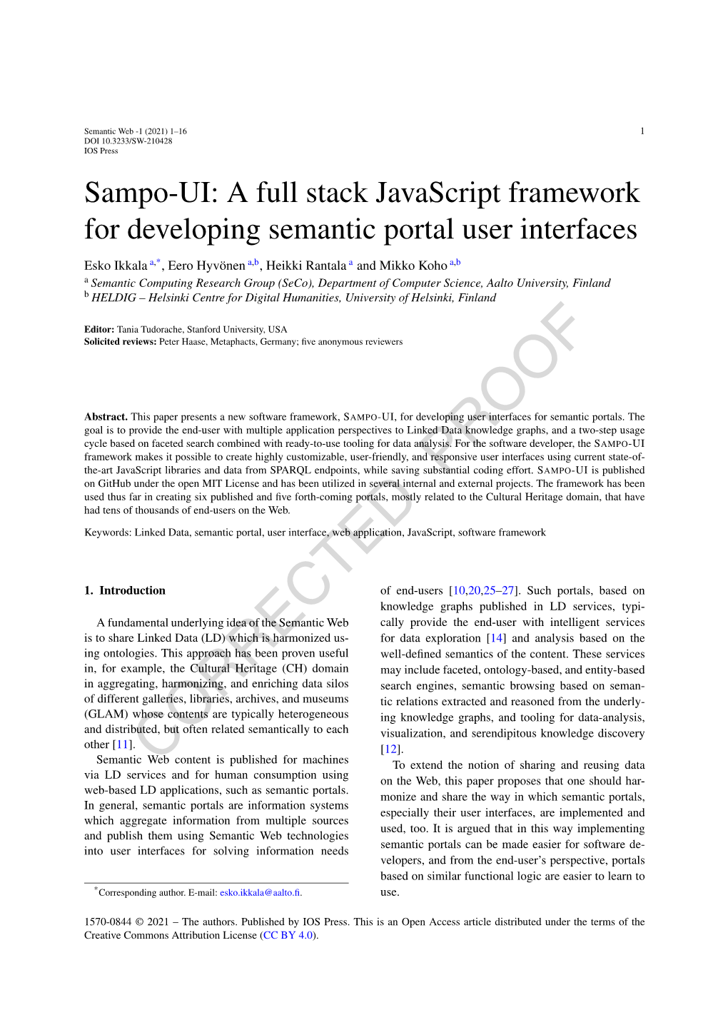 Sampo-UI: a Full Stack Javascript Framework for Developing Semantic Portal User Interfaces