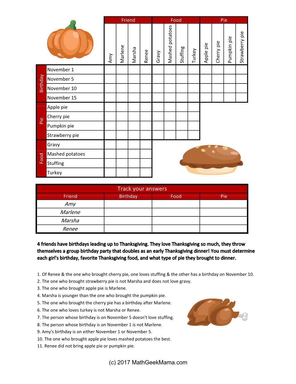 Thanksgiving Logic Puzzles