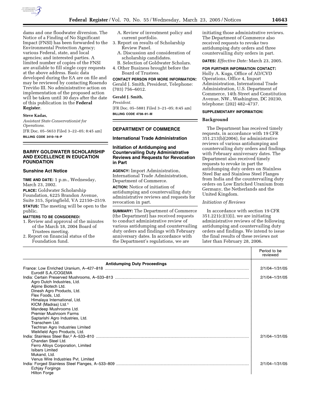 Federal Register/Vol. 70, No. 55/Wednesday, March 23, 2005