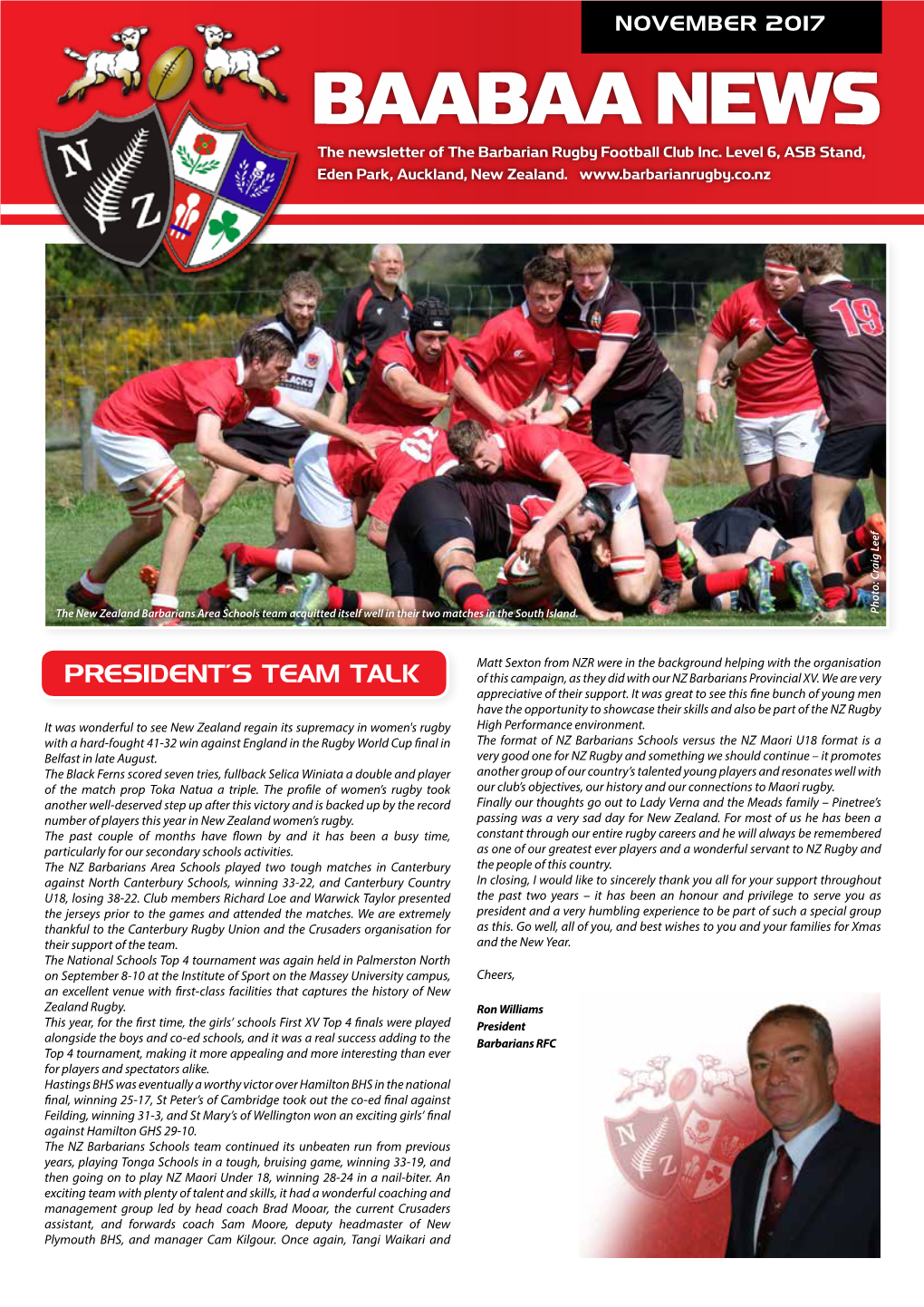 BAABAA NEWS the Newsletter of the Barbarian Rugby Football Club Inc