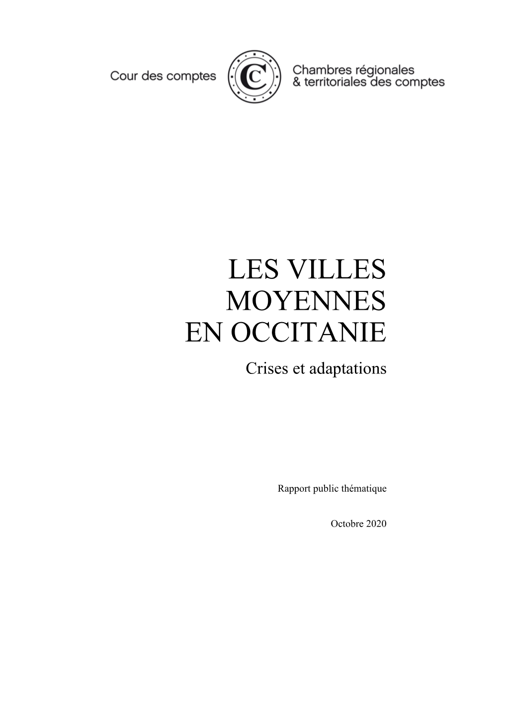 LES VILLES MOYENNES EN OCCITANIE Crises Et Adaptations