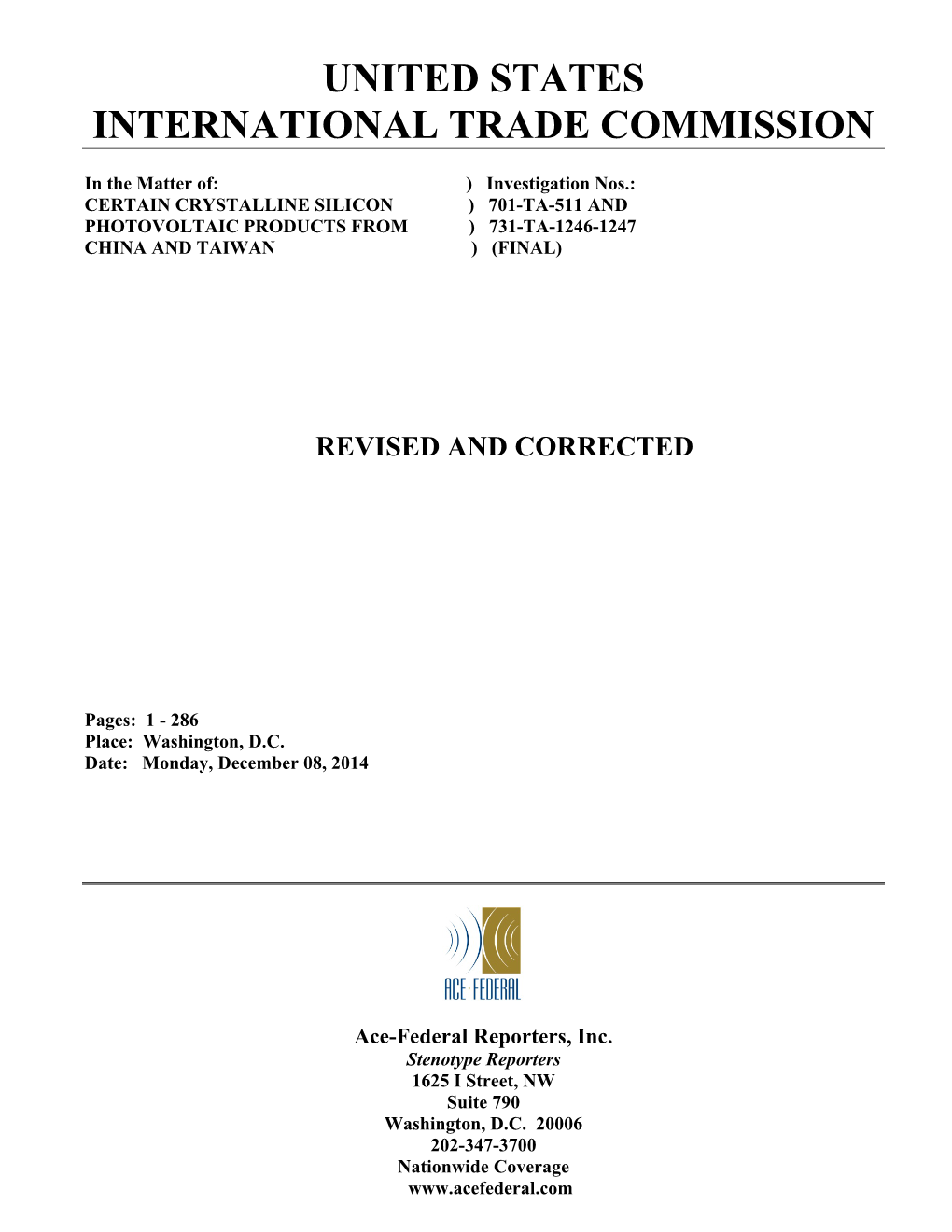 Certain Crystalline Silicon Photovoltaic Products from China and Taiwan