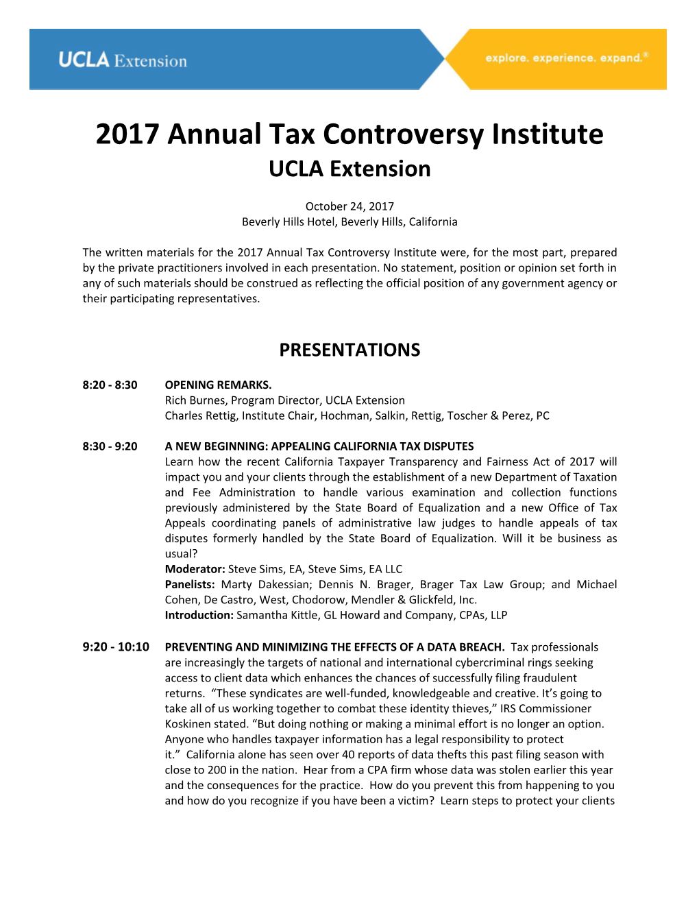 2017 Annual Tax Controversy Institute UCLA Extension