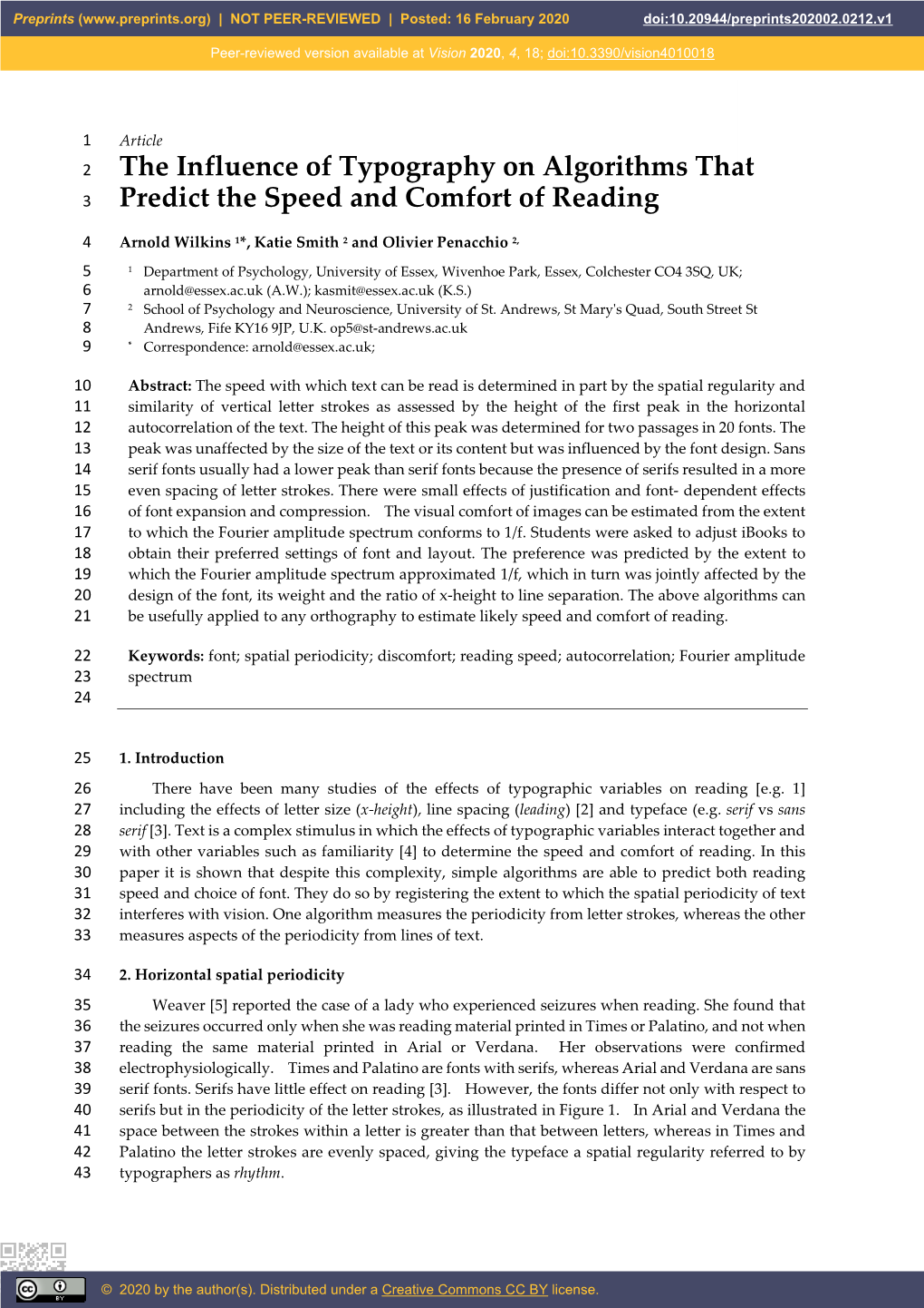 The Influence of Typography on Algorithms That Predict the Speed and Comfort of Reading