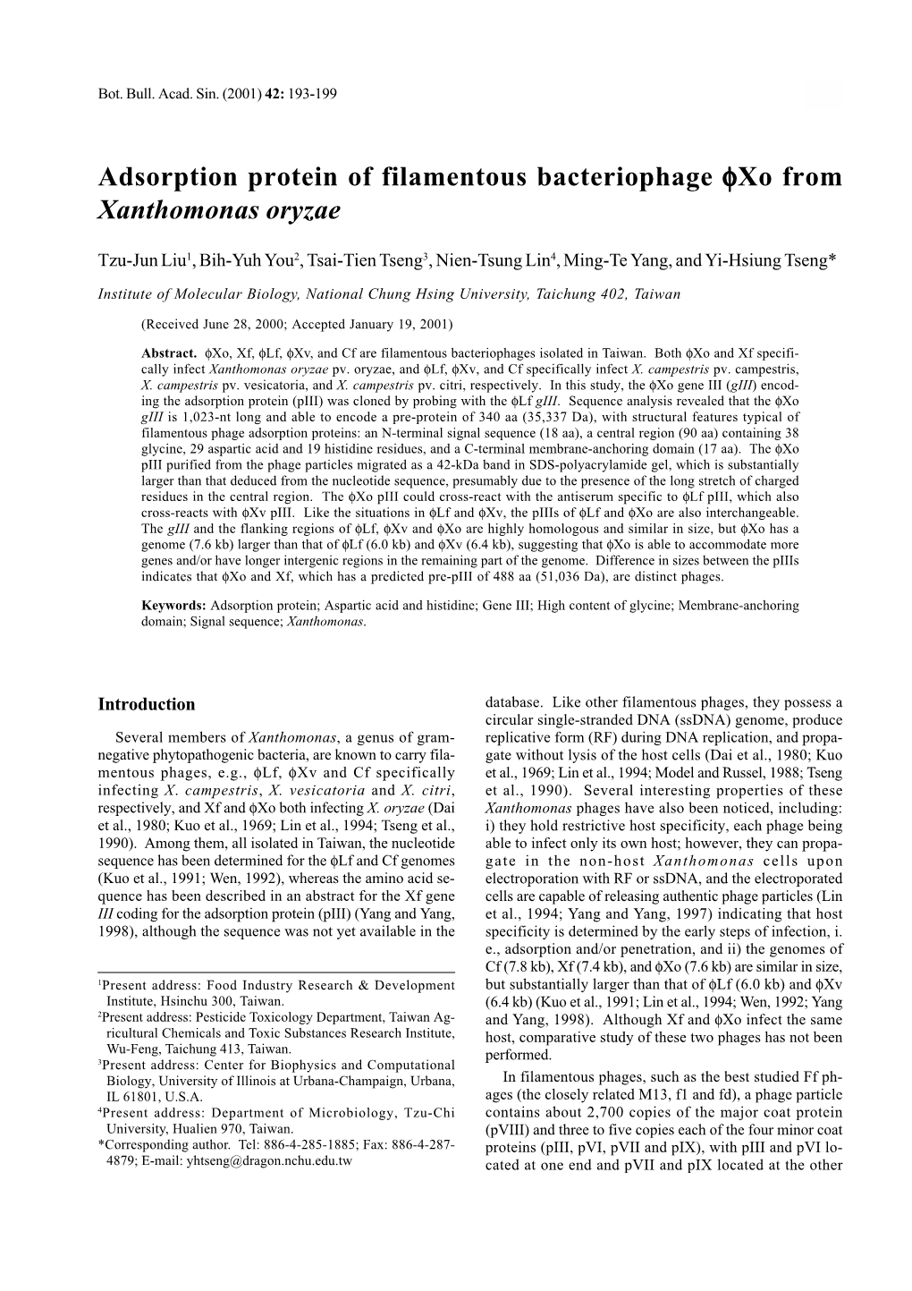 Adsorption Protein of Filamentous Bacteriophage Φxo from Xanthomonas Oryzae