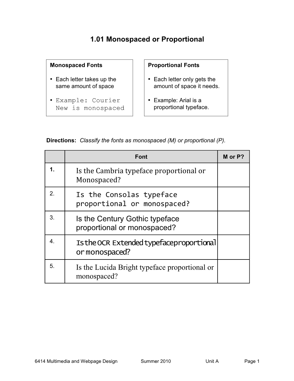 1.01 Monospaced Or Proportional