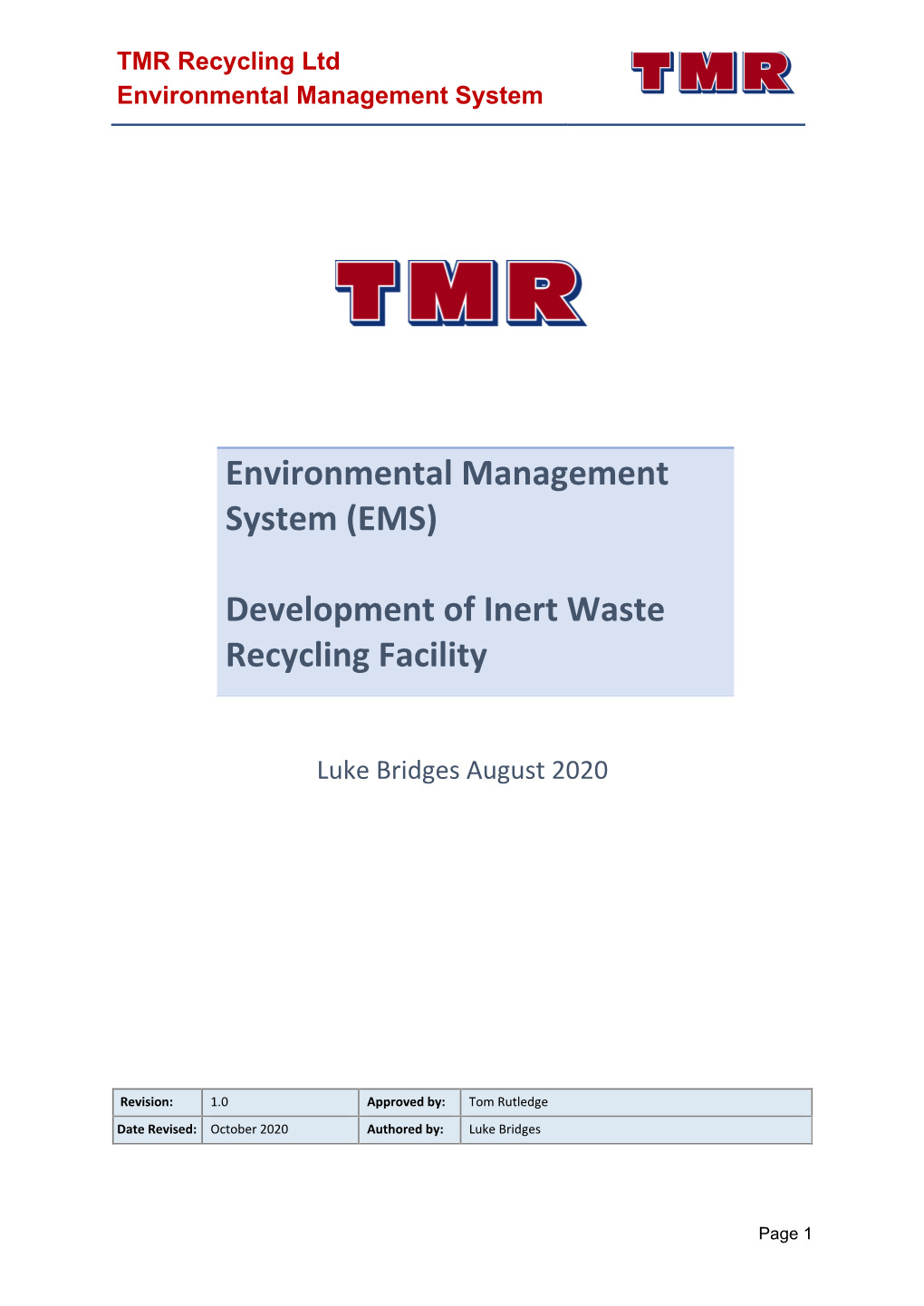 Environmental Management System (EMS) Development of Inert Waste