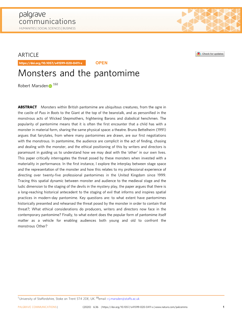 Monsters and the Pantomime ✉ Robert Marsden 1