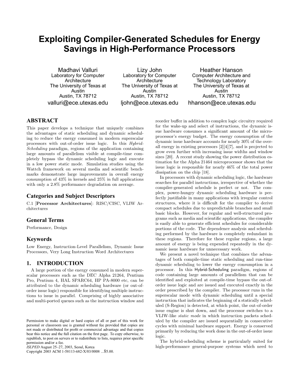 Exploiting Compiler-Generated Schedules for Energy Savings in High-Performance Processors