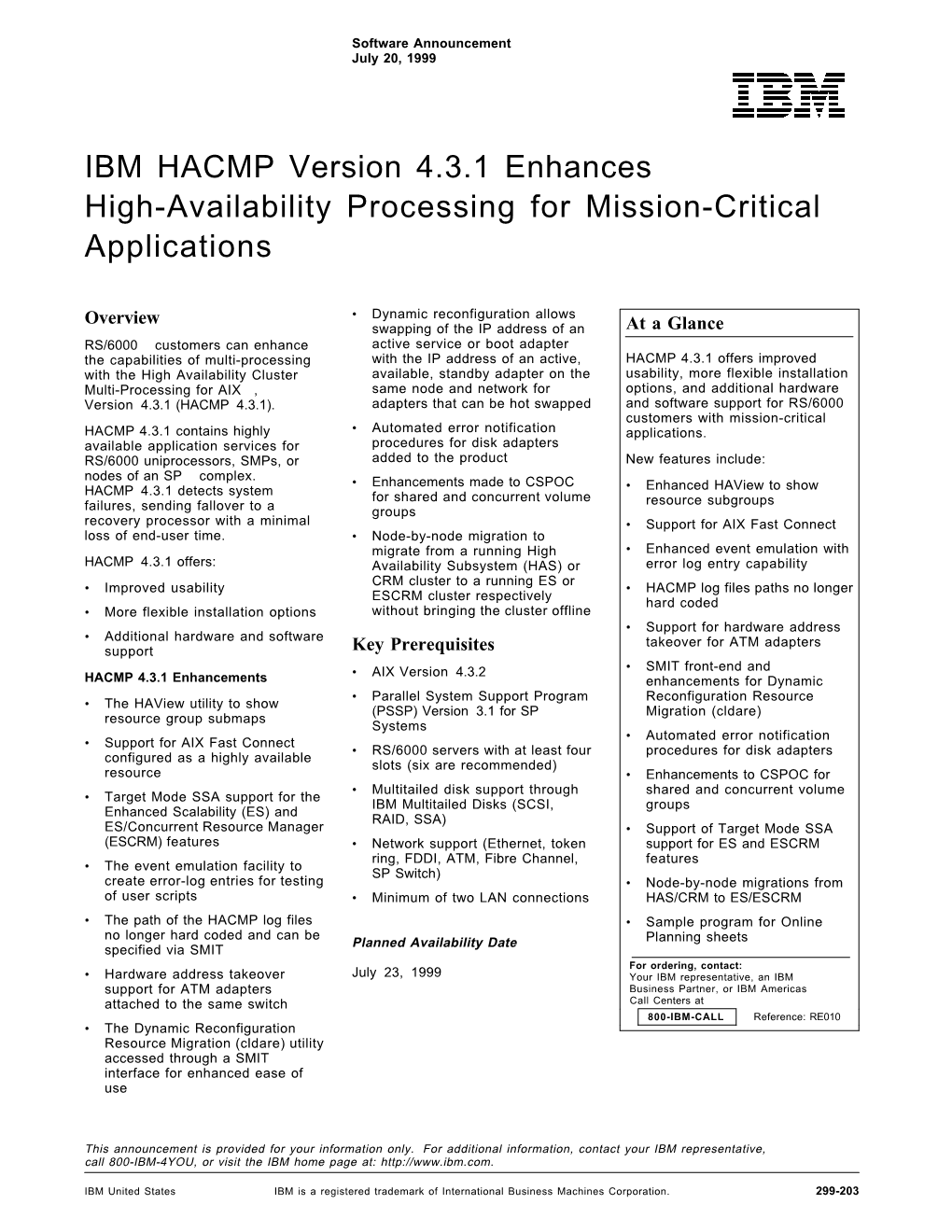 IBM HACMP Version 4.3.1 Enhances High-Availability Processing for Mission-Critical Applications